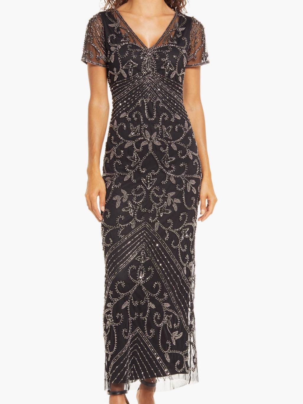 Pisarro Nights Beaded Mesh Column Gown. Size 8 Women #434